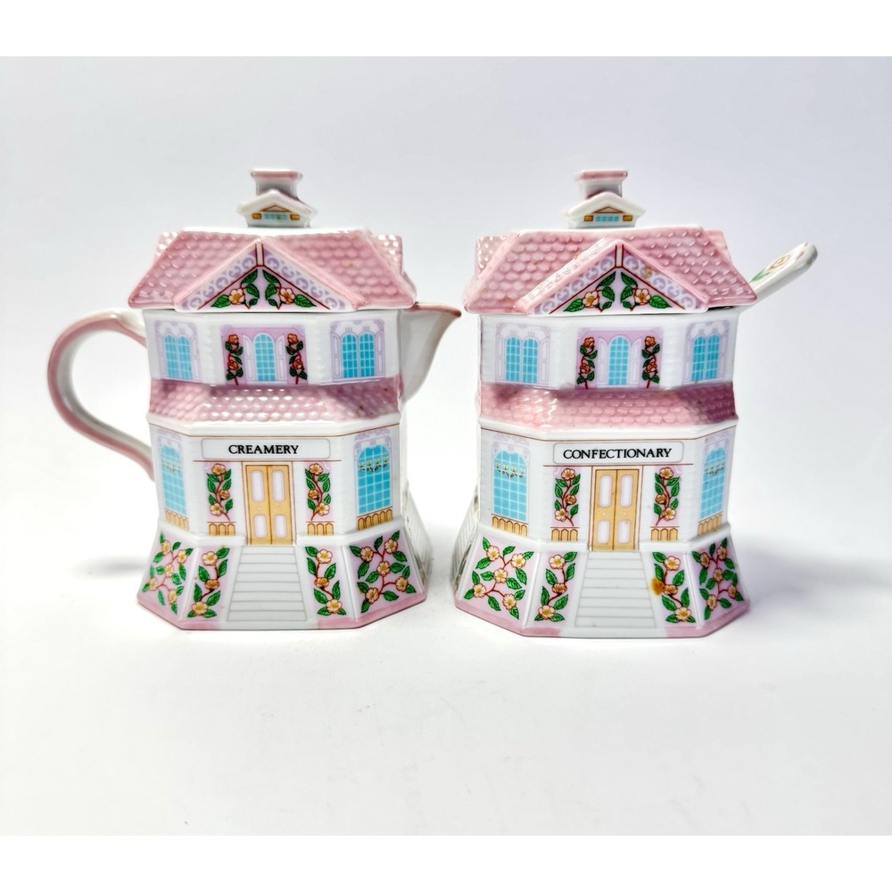 Lenox Village Confectionery And Creamery Sugar & Creamer Set w/Spoon 1991